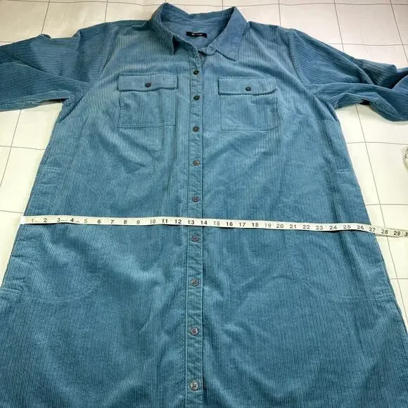Madewell Dress Womens 2X Blue Corduroy Mini Shirtdress Long Sleeve Shift Collar - Picture 9 of 10